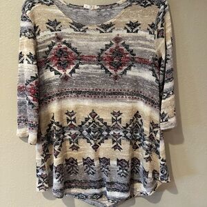 Ron Jon Cream and Black Boxy Long Sleeve Blouse